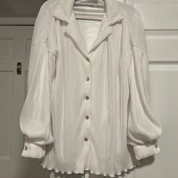 WAVERLES Pleats Please Set in Dove (White) w/ Detachable Feather Cuffs - SIZE M - Picture 4 of 15